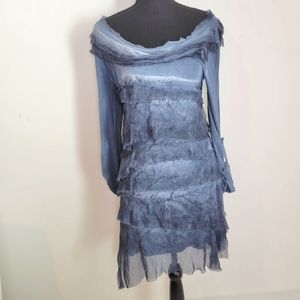 Dance In Paris Dress Womens Small S Silk Viscose Ruffled Roll Tab Sleeves Italy